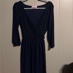 Elegant Navy Blue Wrap Dress